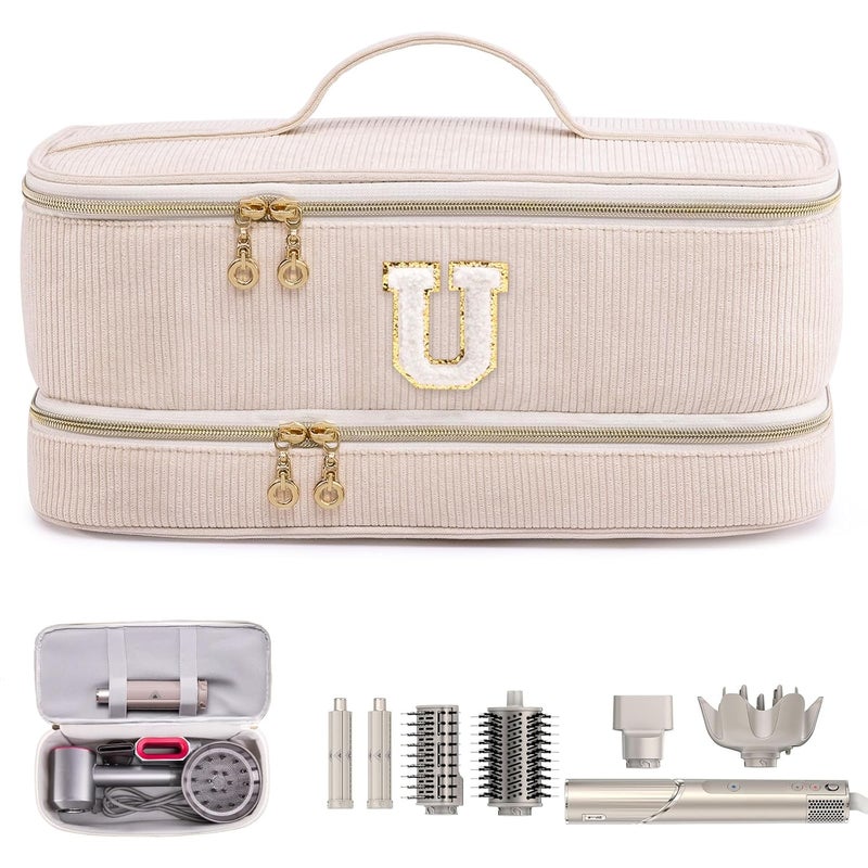 ELCUPA Initial Personalized Hair Tools Travel Bag Double-Layer Hair Dryer Case Compatible with Shark FlexStyle/SmoothStyle, Dysson Airwrap & Supersonic – Hair Tool Organizer for Travel & Home - Image 1